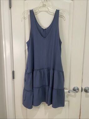 Splendid Dusty Blue Sleeveless V-Neck Tiered Swing Dress